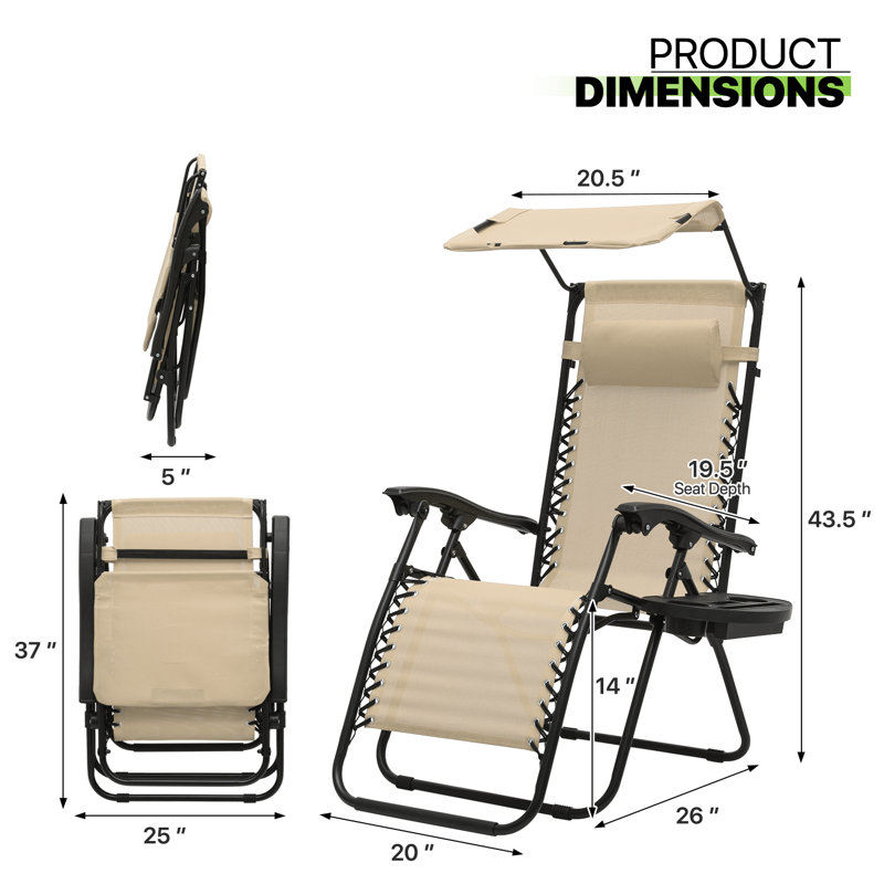 Arlmont & Co. Folding Zero Gravity Chair Beach Sunshade Recliner Canopy